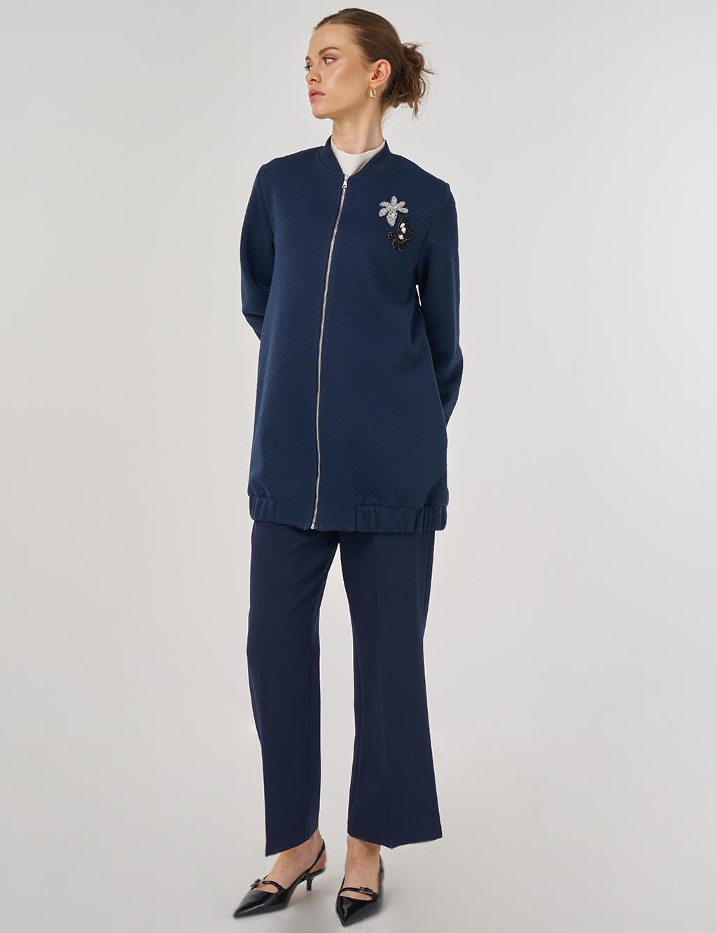 College Collar Textured Jacket Dark Navy