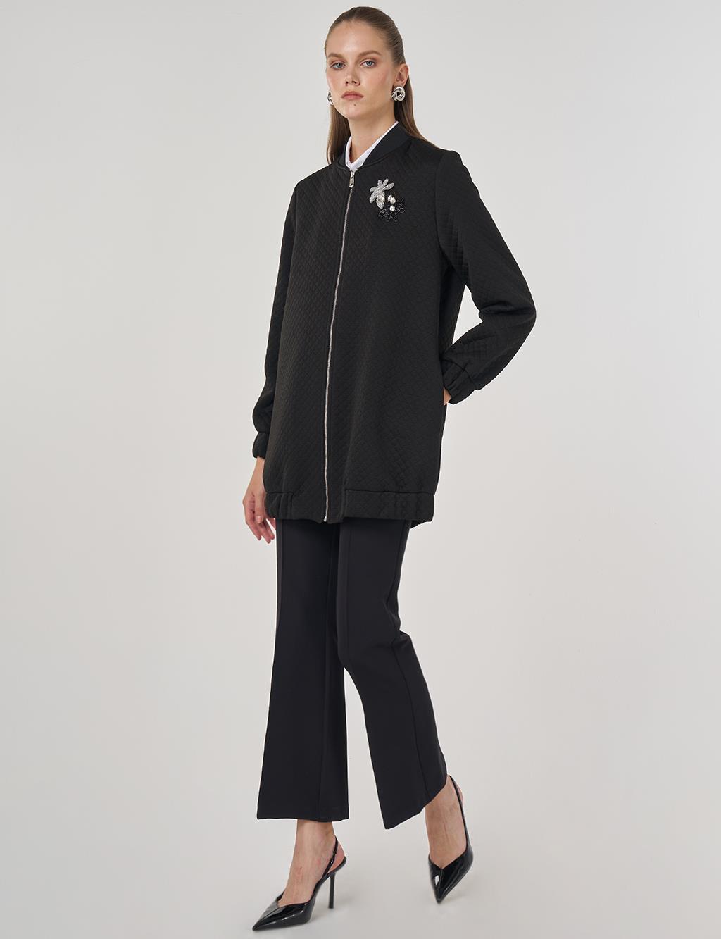 College Collar Textured Jacket Black