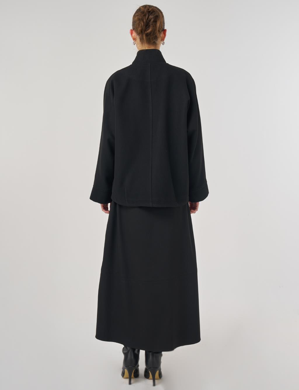 Dik Yaka Kaşe Ceket Siyah 