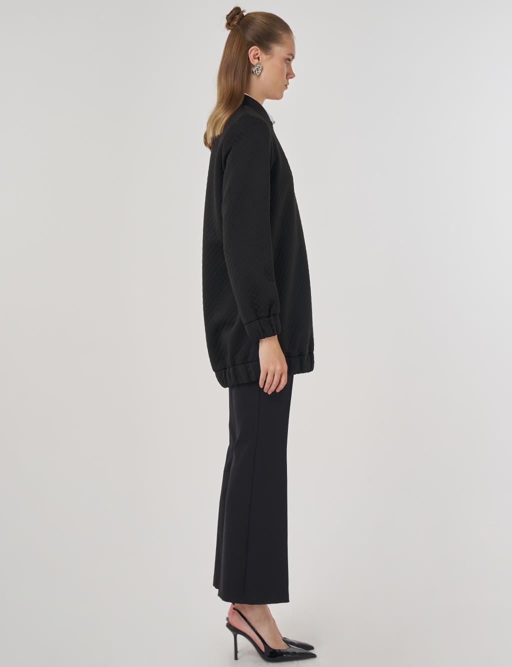 College Collar Textured Jacket Black