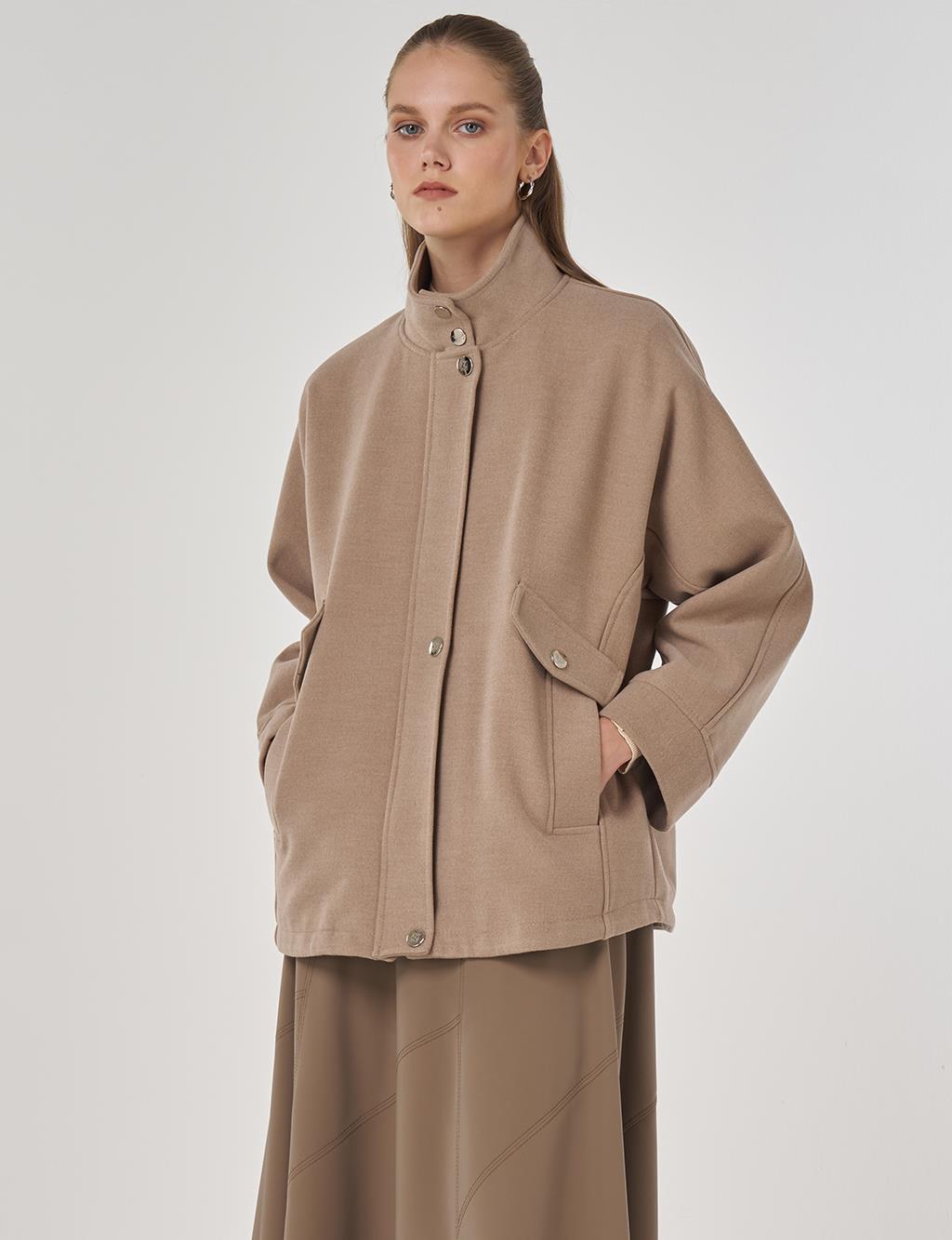 Stand-Up Collar Wool Jacket Mink