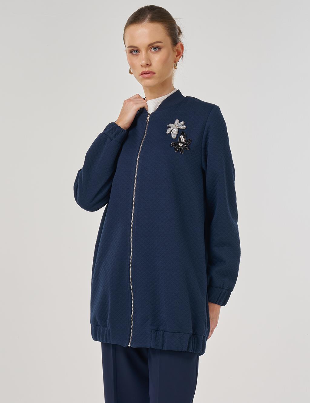 College Collar Textured Jacket Dark Navy