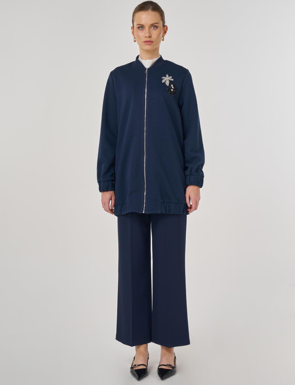 College Collar Textured Jacket Dark Navy