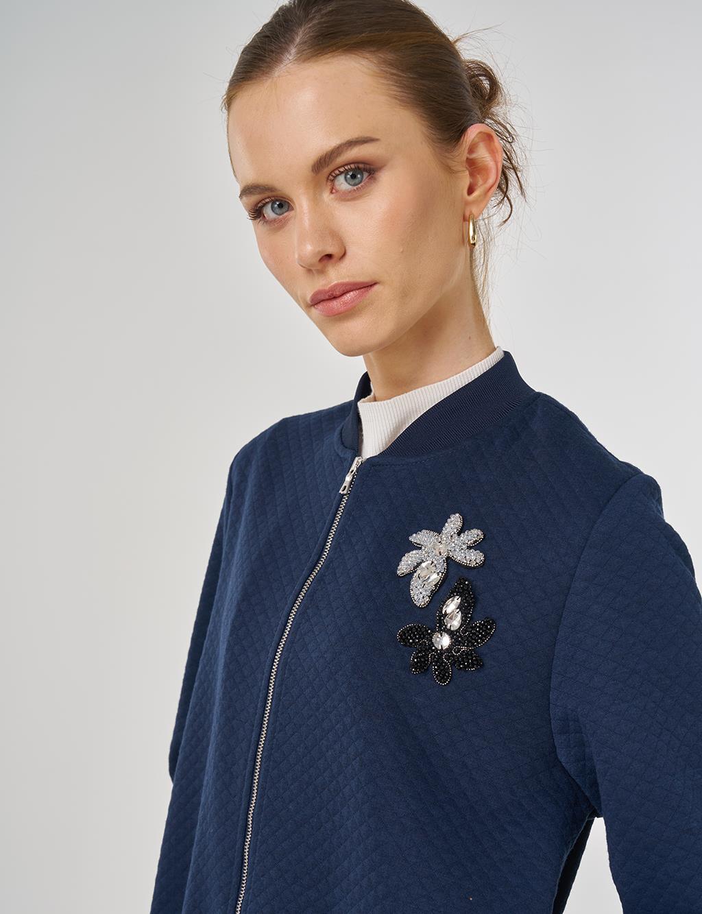 College Collar Textured Jacket Dark Navy