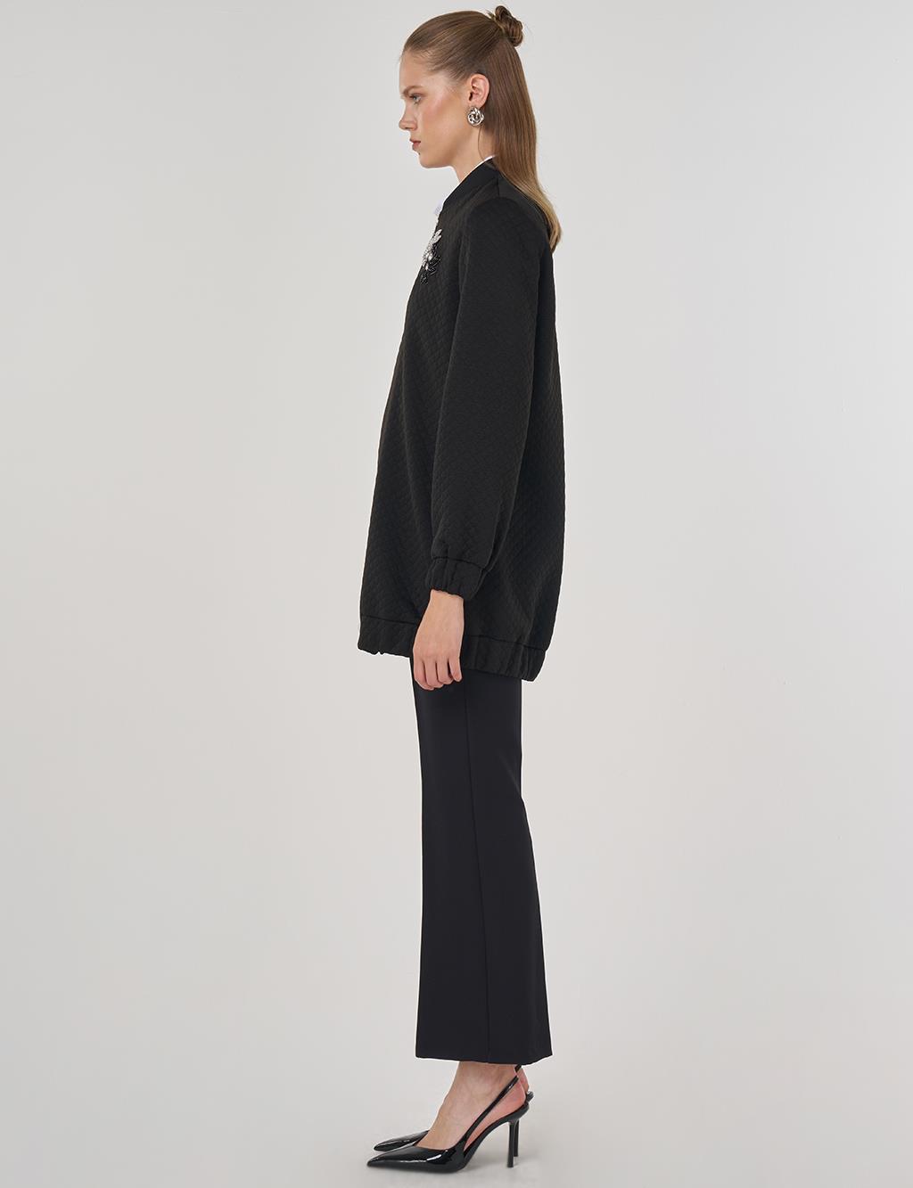 College Collar Textured Jacket Black