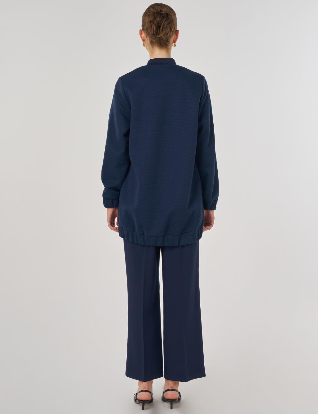 College Collar Textured Jacket Dark Navy