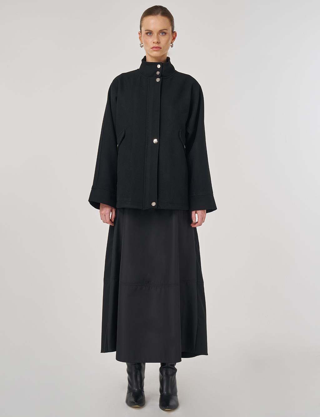 Dik Yaka Kaşe Ceket Siyah 