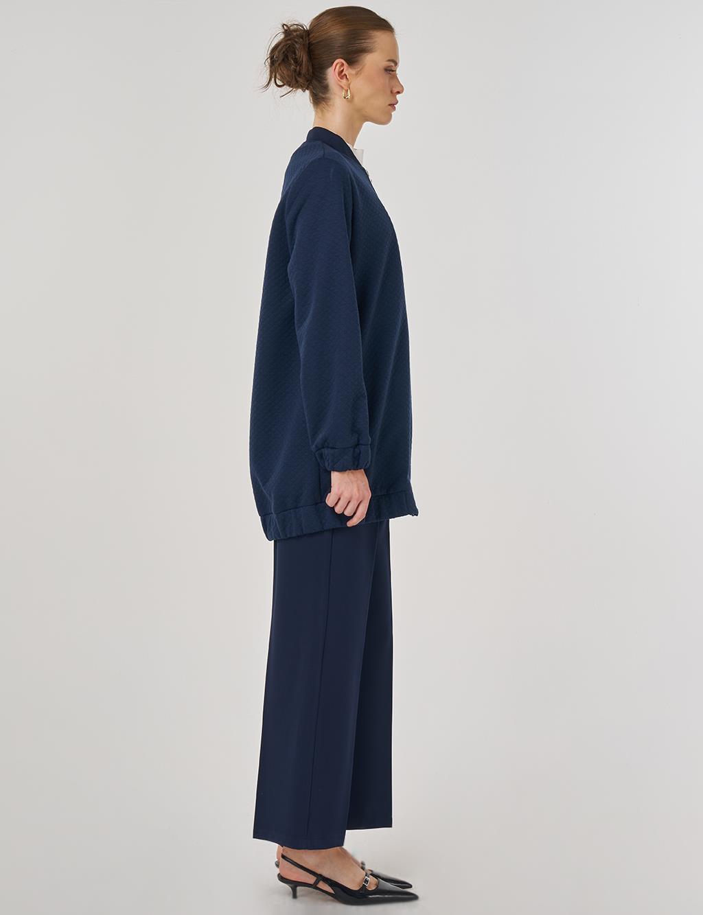 College Collar Textured Jacket Dark Navy