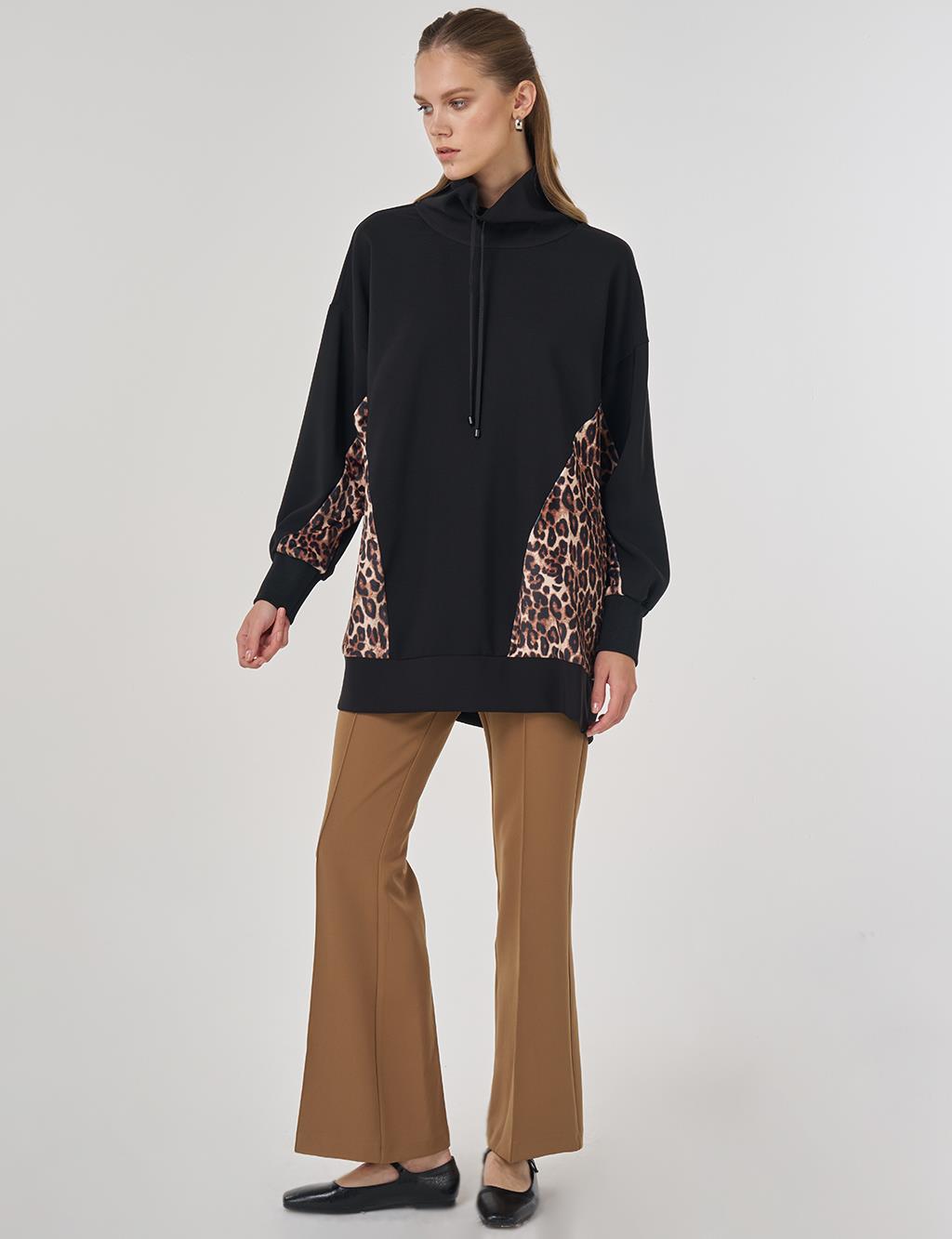 Leopar Garnili Sweatshirt Siyah