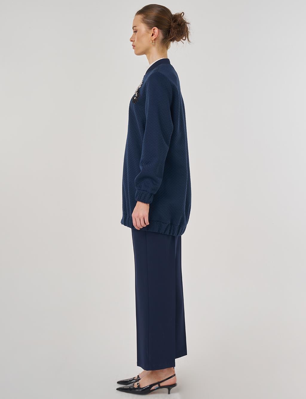 College Collar Textured Jacket Dark Navy