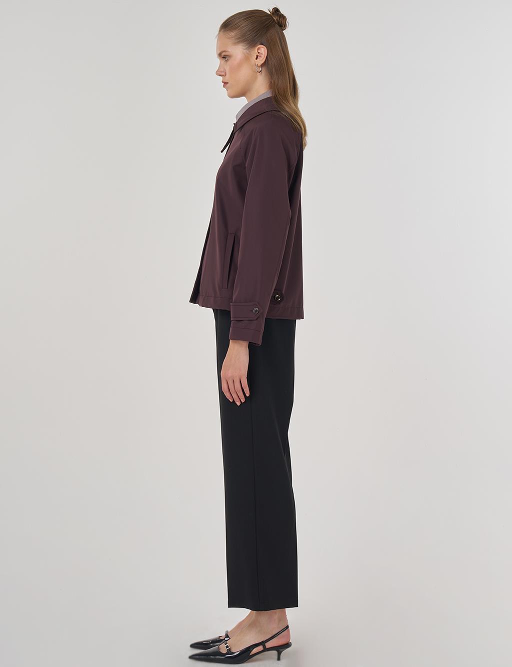 Şömizye Yaka Kısa Ceket Koyu Bordo