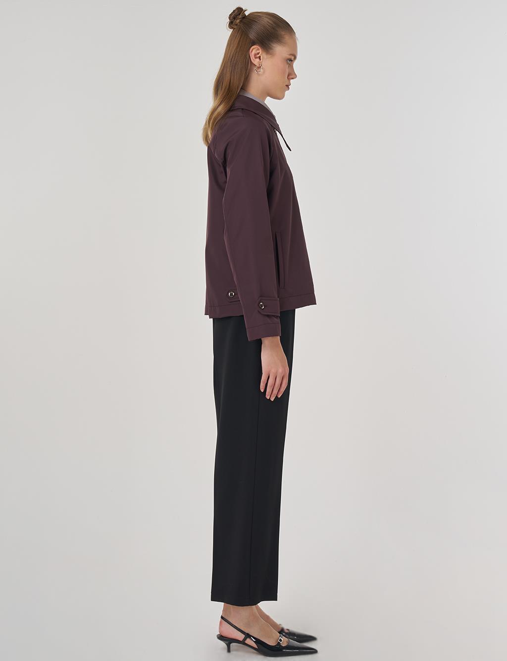 Şömizye Yaka Kısa Ceket Koyu Bordo