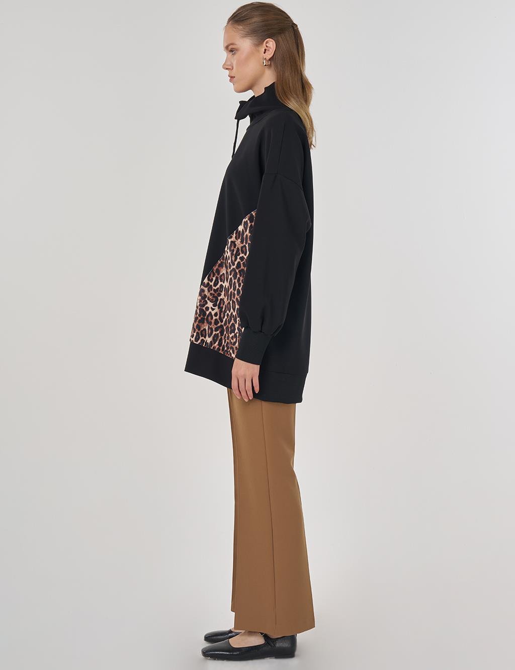 Leopar Garnili Sweatshirt Siyah