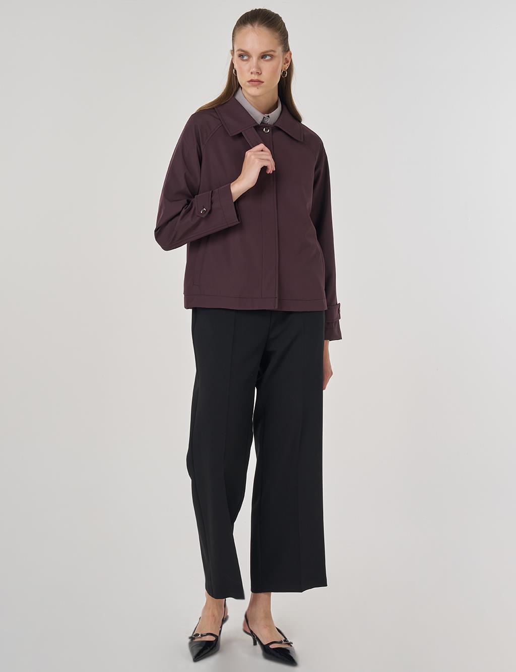 Şömizye Yaka Kısa Ceket Koyu Bordo
