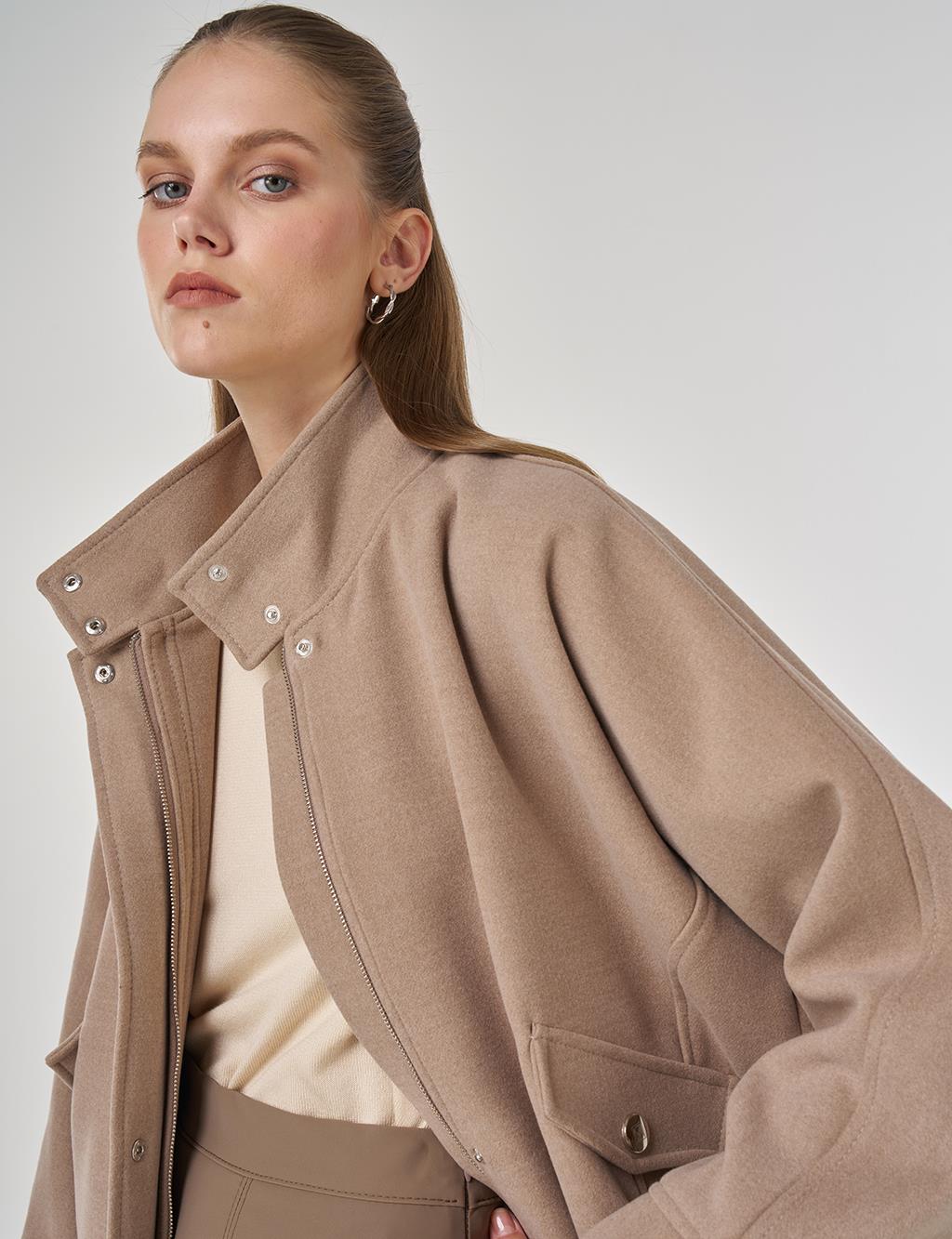 Stand-Up Collar Wool Jacket Mink