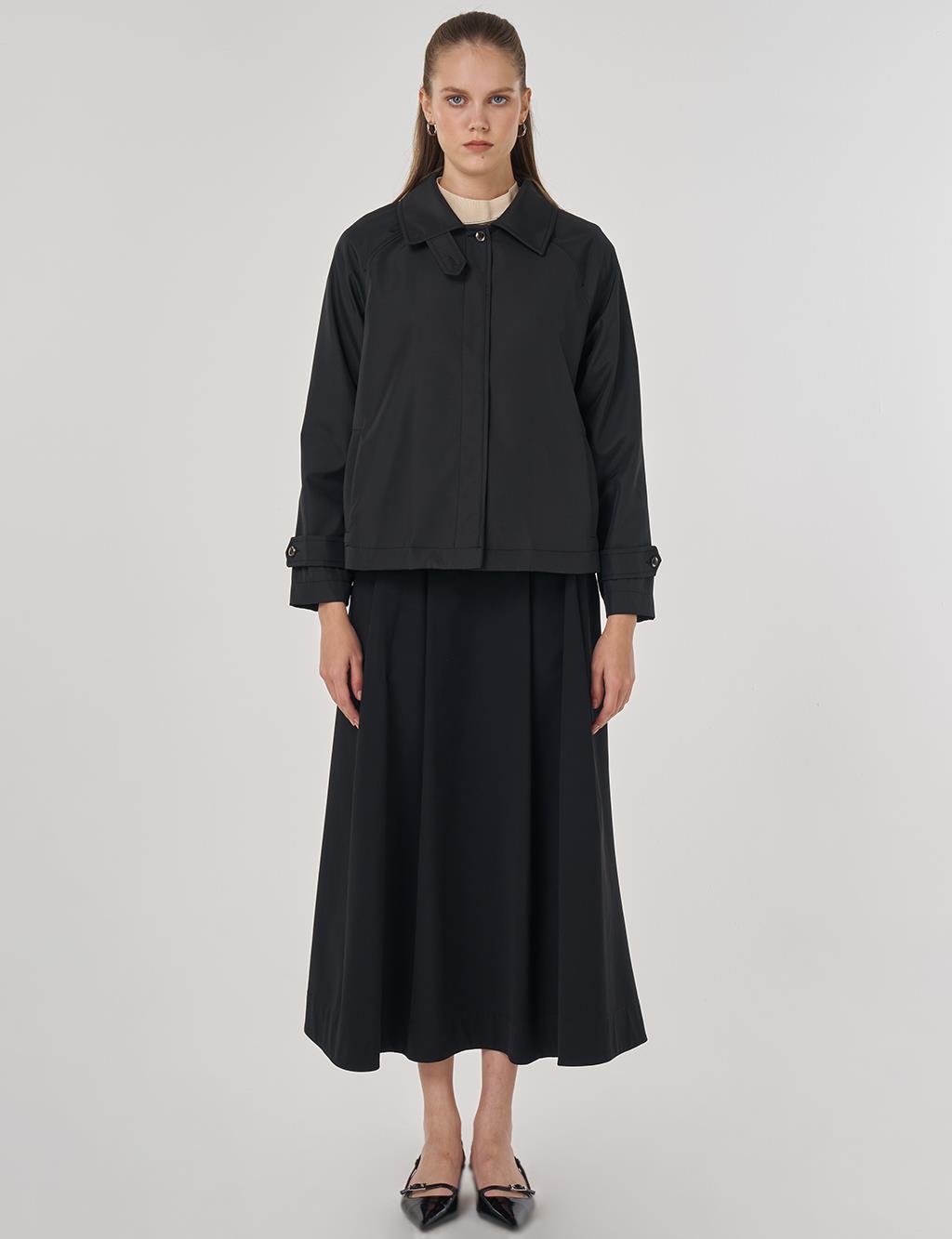 Şömizye Yaka Kısa Ceket Siyah