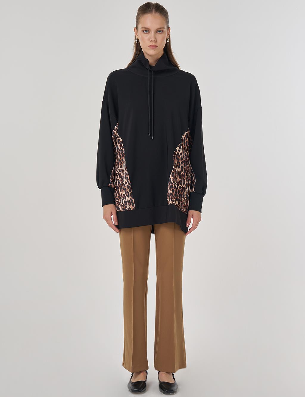 Leopar Garnili Sweatshirt Siyah