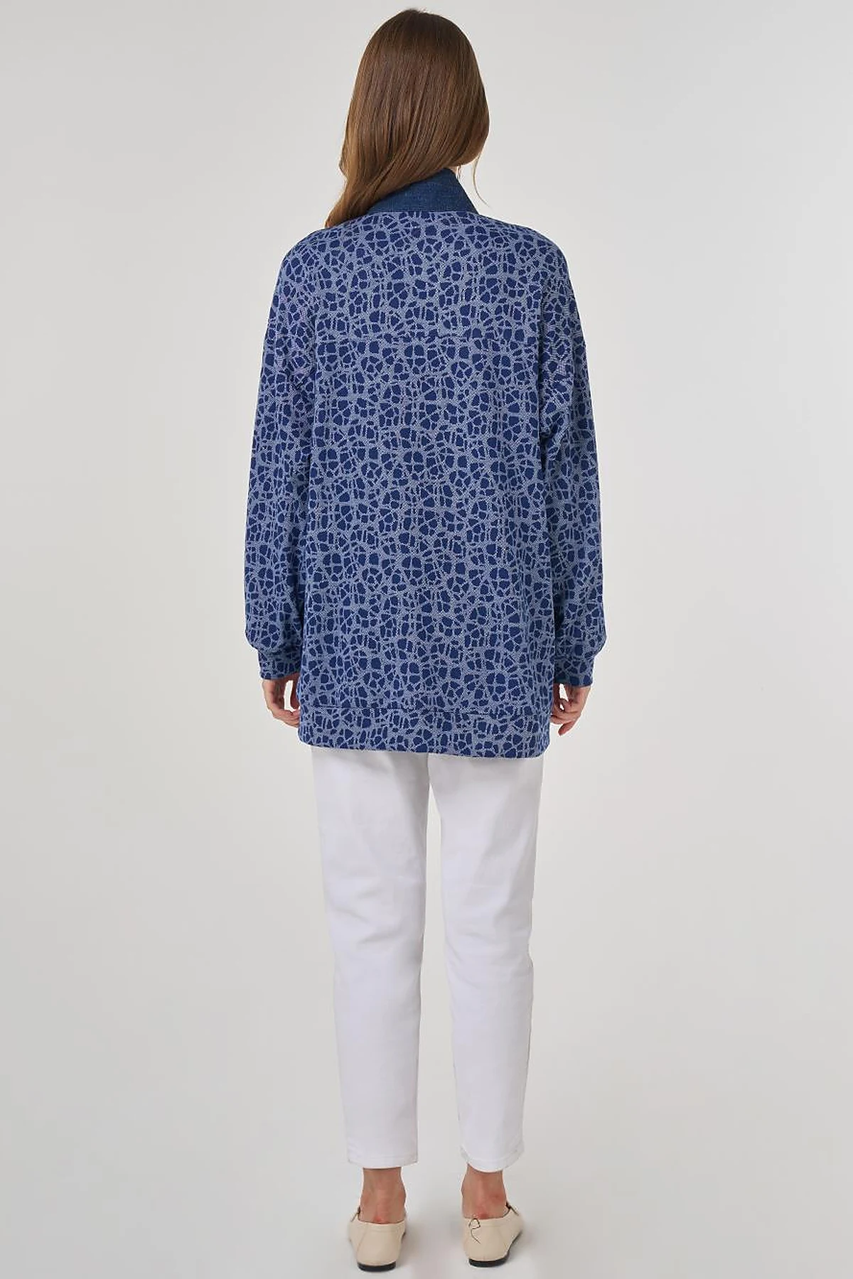 Printed Stand Collar Viscose Sweatshirt Indigo
