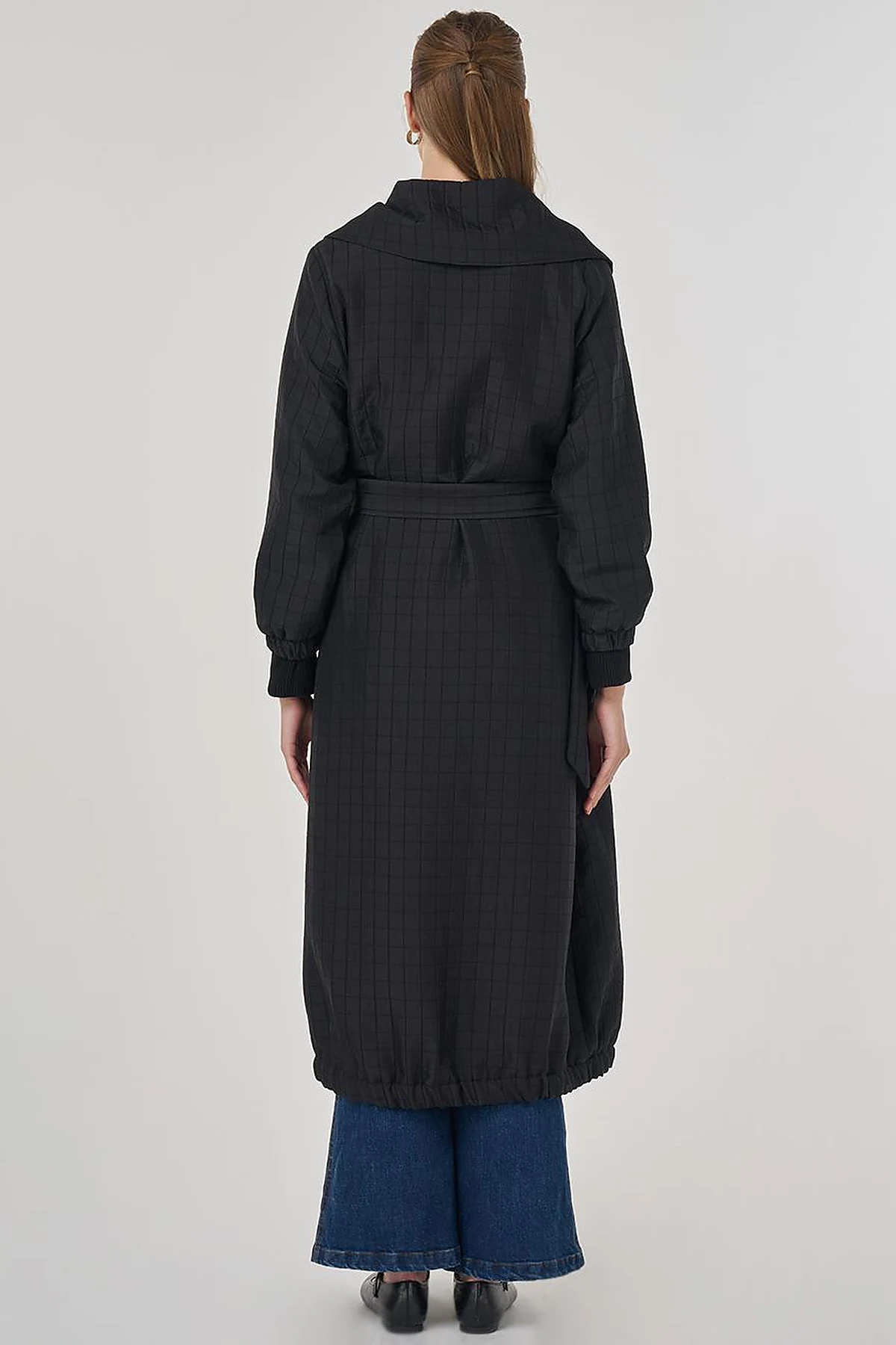 Stand-Up Collar Quilted Trench Coat Black