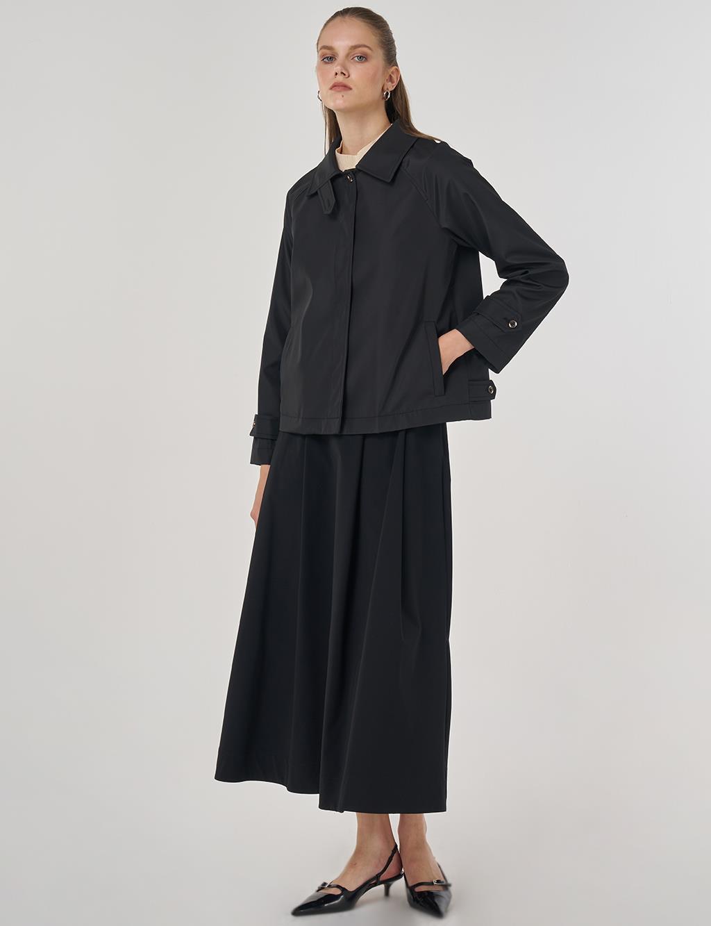 Şömizye Yaka Kısa Ceket Siyah