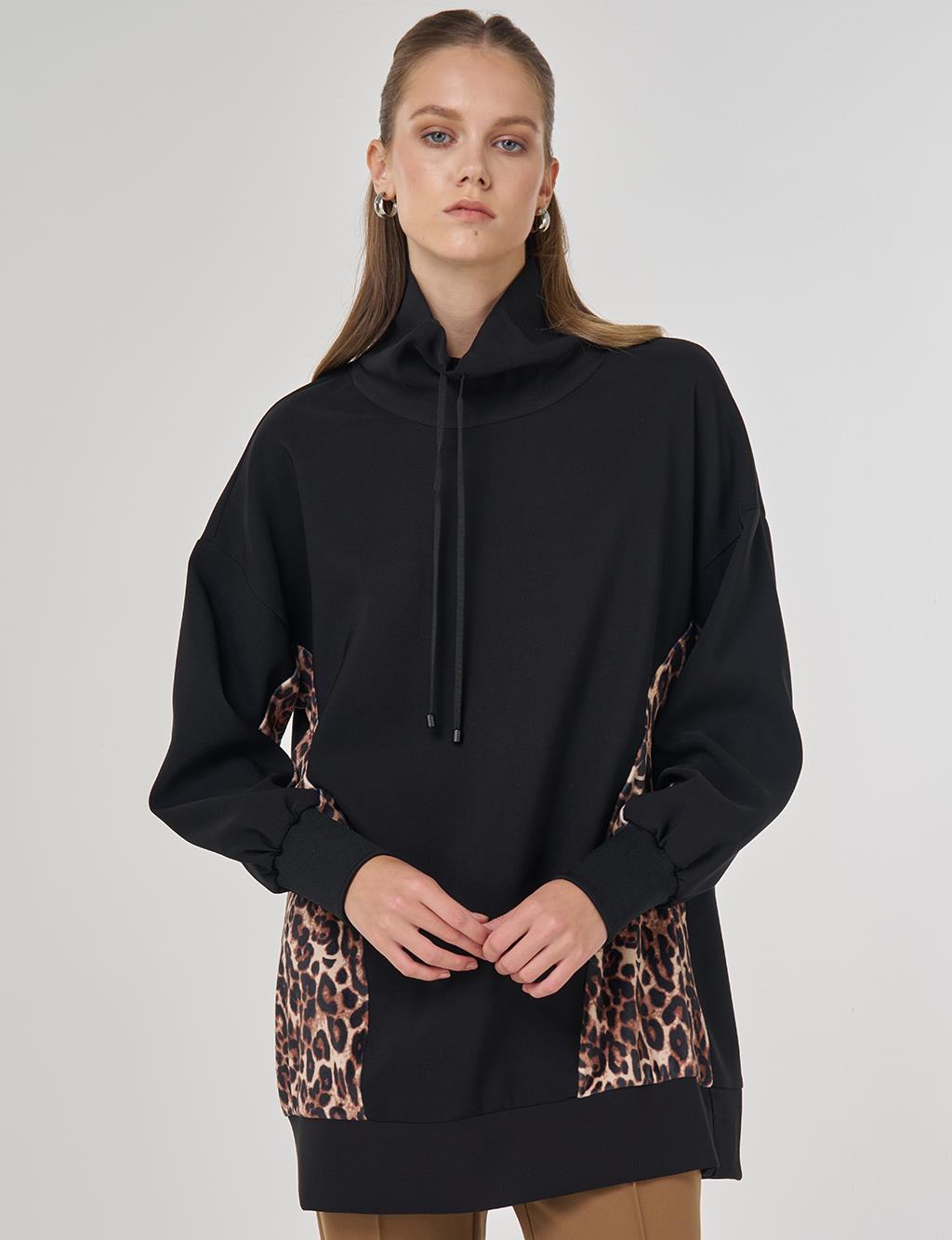 Leopar Garnili Sweatshirt Siyah