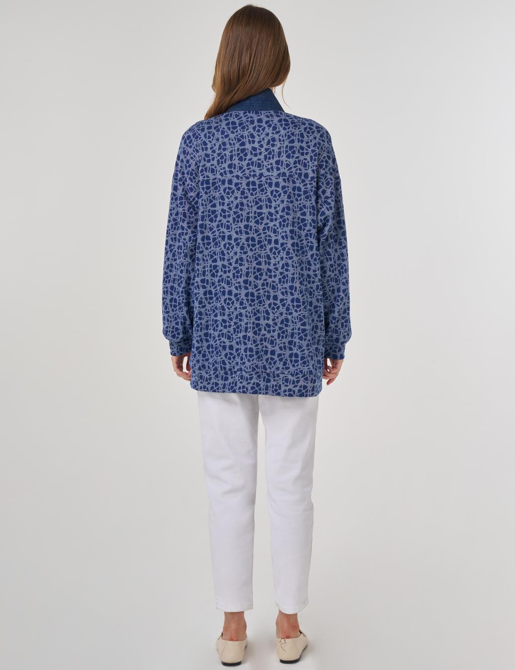 Desenli Viskon Sweatshirt İndigo 