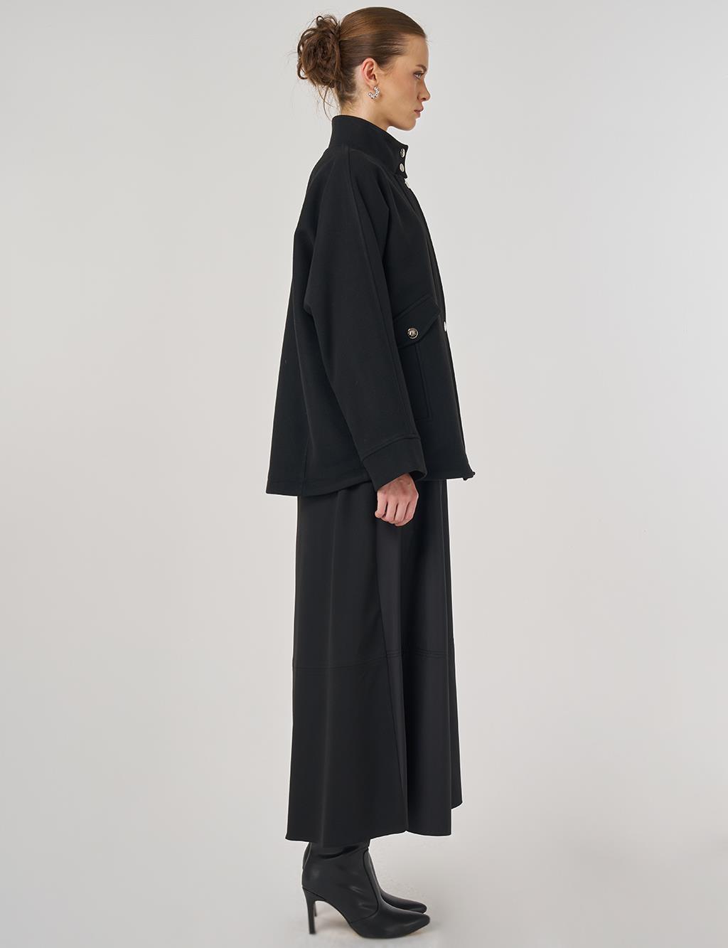 Dik Yaka Kaşe Ceket Siyah 