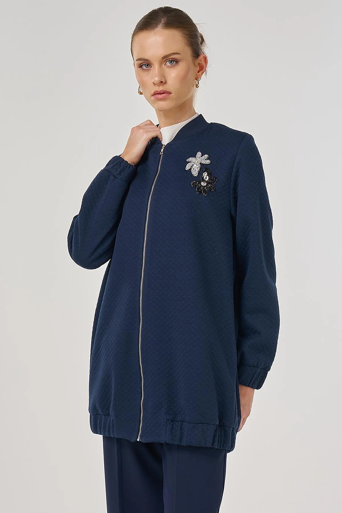 College Collar Textured Jacket Dark Navy