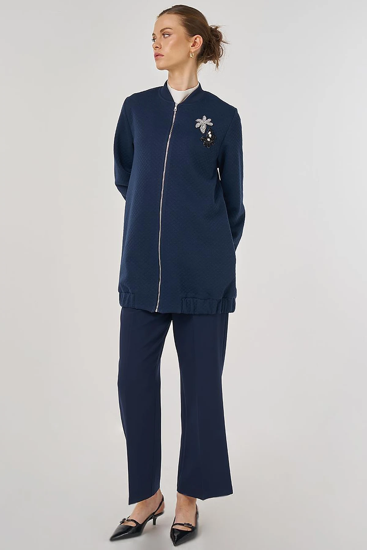 College Collar Textured Jacket Dark Navy