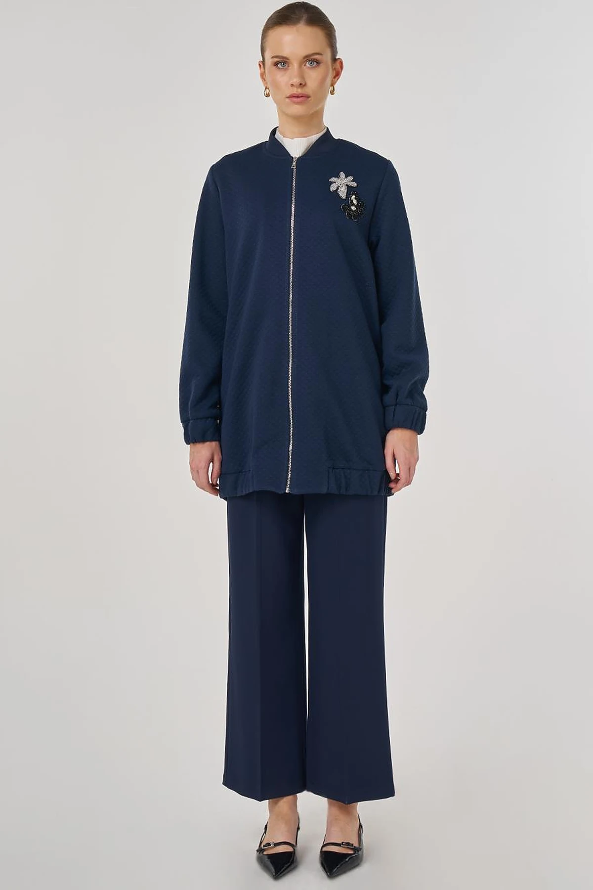 College Collar Textured Jacket Dark Navy