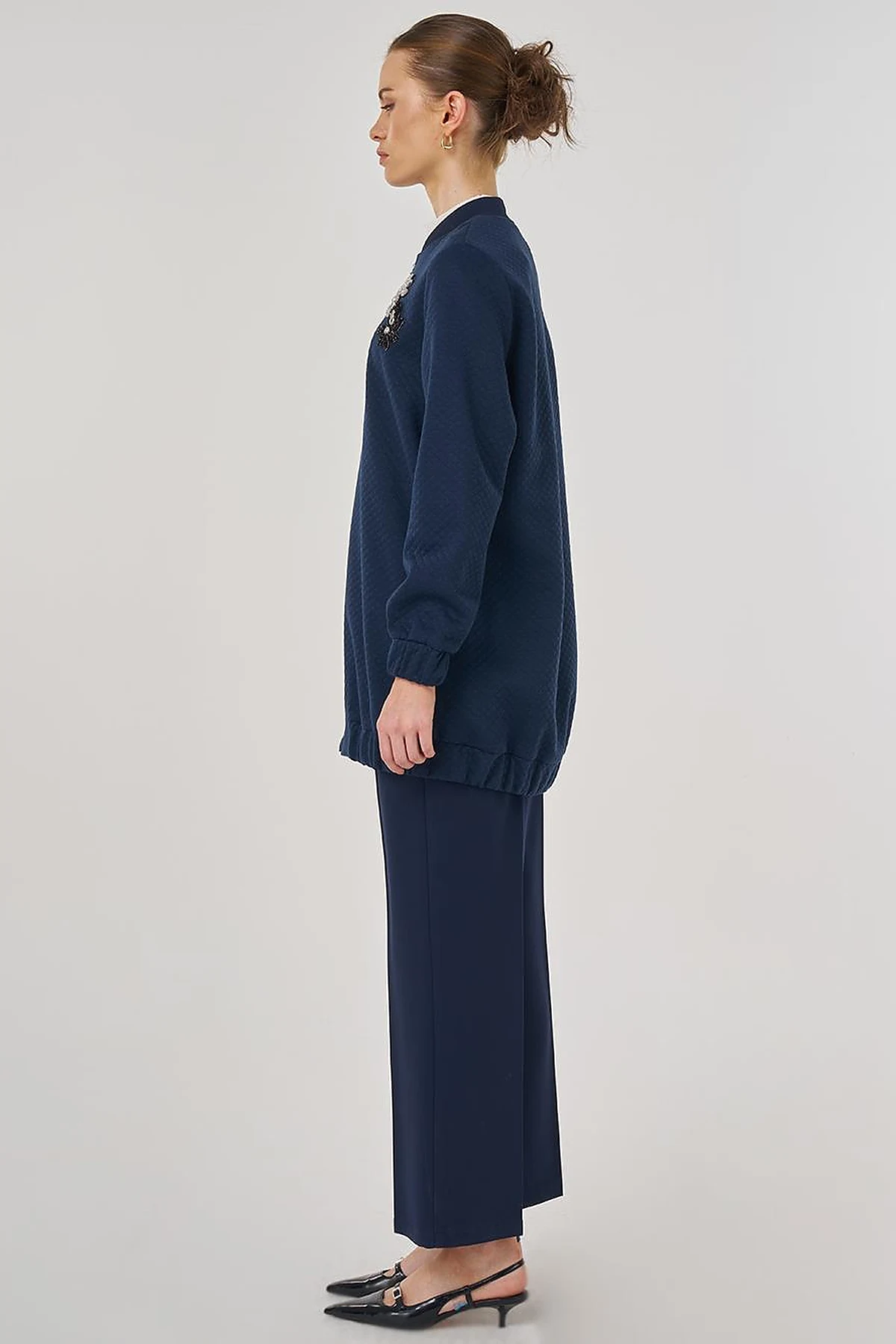 College Collar Textured Jacket Dark Navy