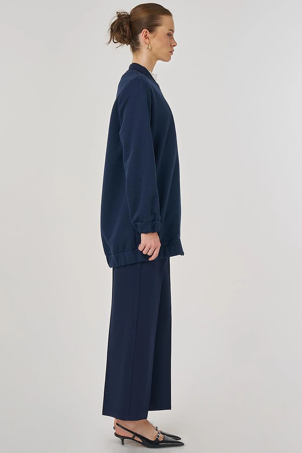 College Collar Textured Jacket Dark Navy