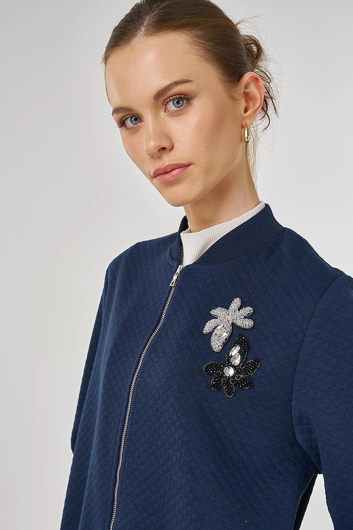 College Collar Textured Jacket Dark Navy