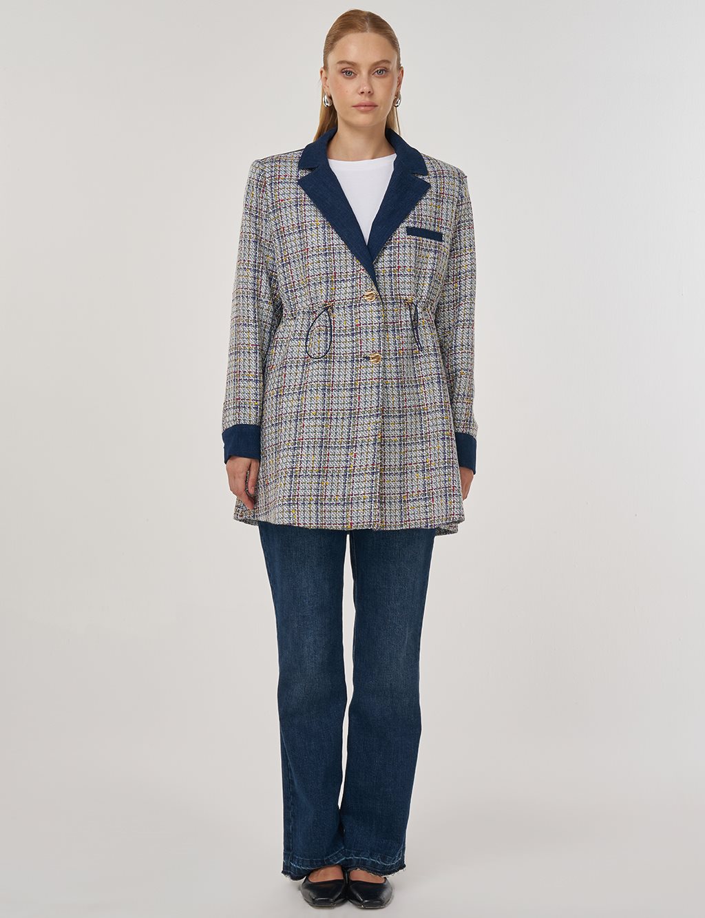 Elasticated Waist Tweed Jacket Indigo 