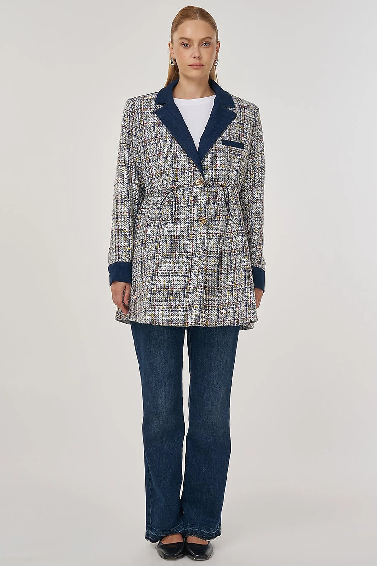 Elasticated Waist Tweed Jacket Indigo 