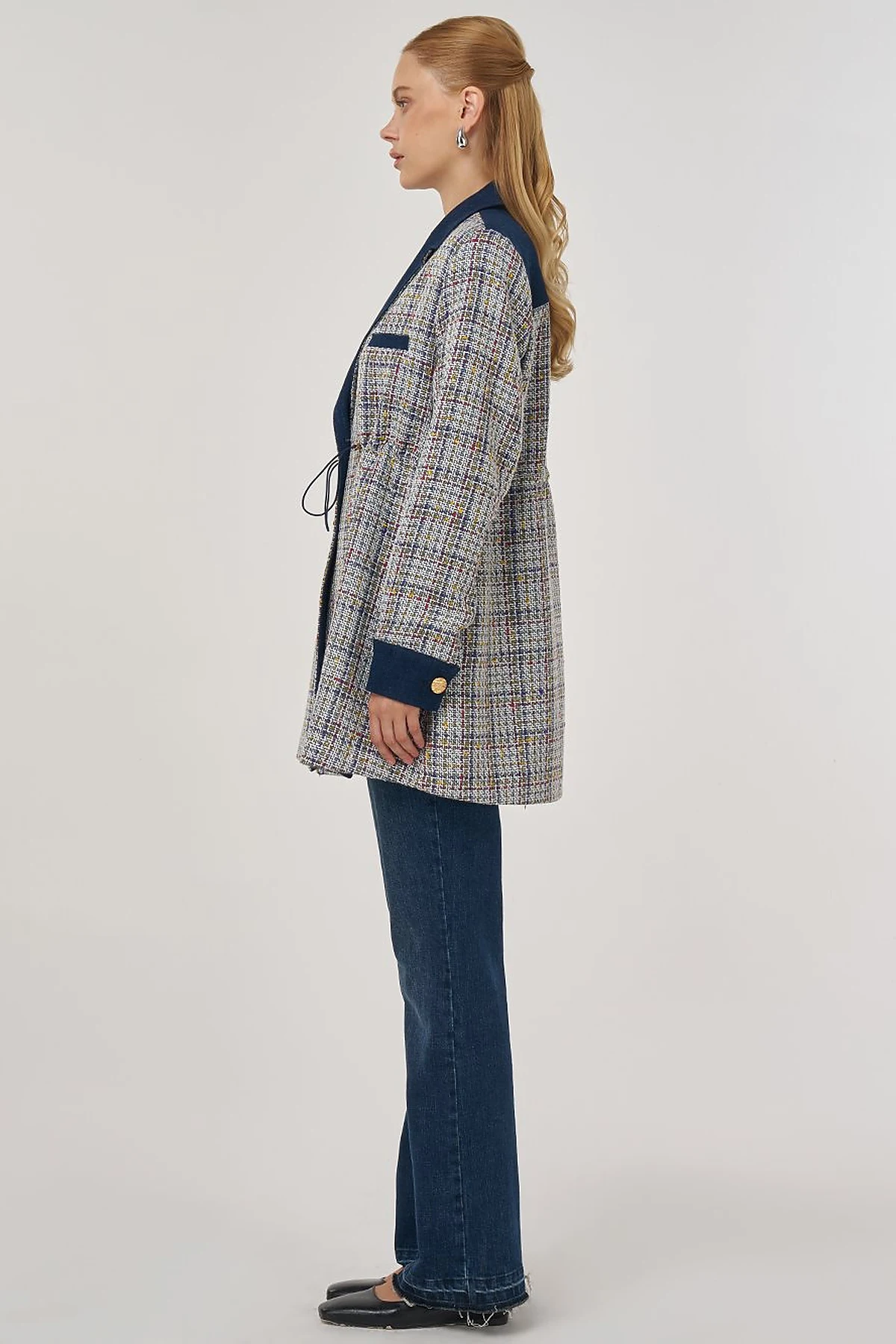 Elasticated Waist Tweed Jacket Indigo 