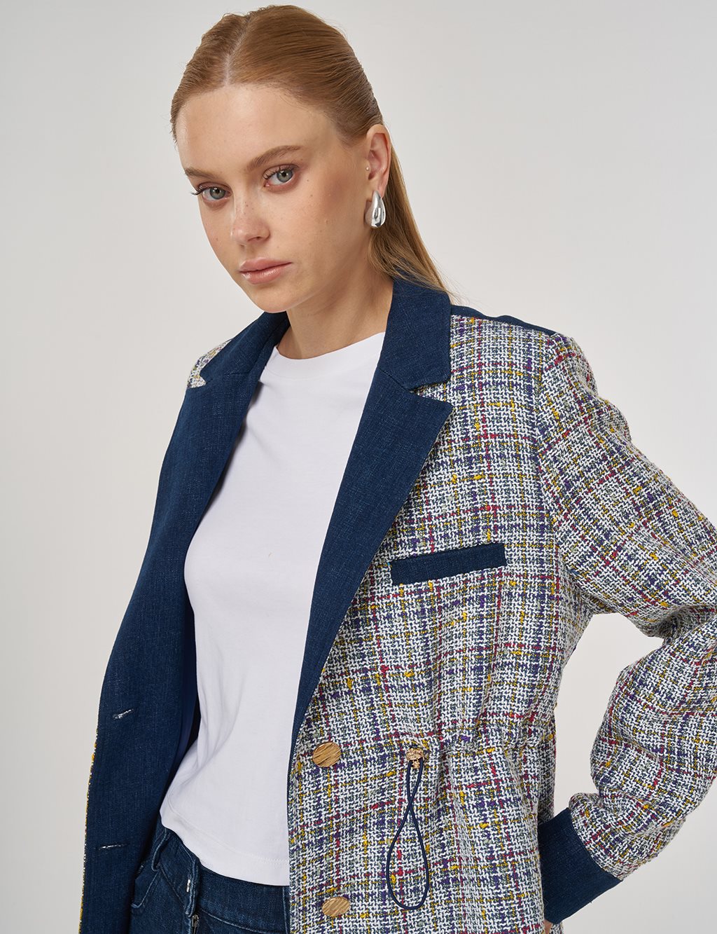 Elasticated Waist Tweed Jacket Indigo 