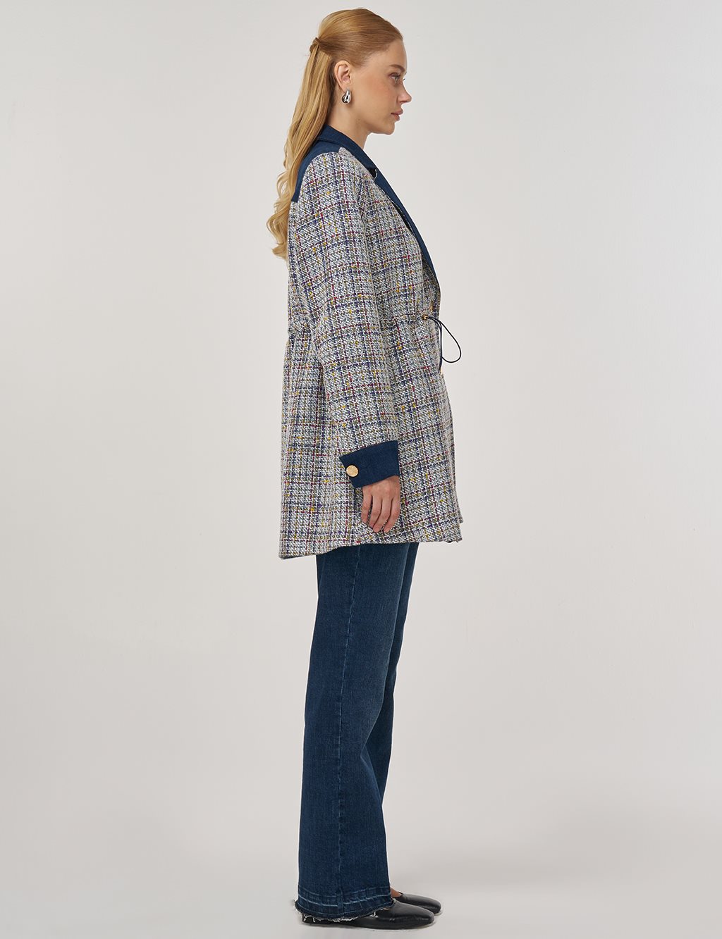 Elasticated Waist Tweed Jacket Indigo 
