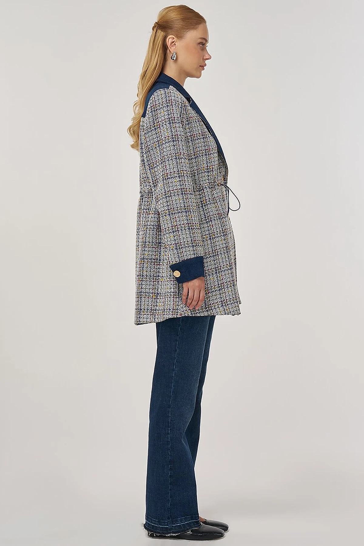 Elasticated Waist Tweed Jacket Indigo 