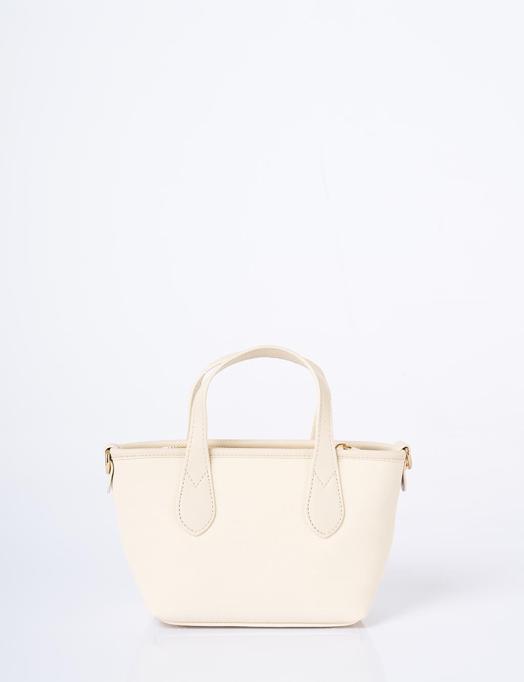 Textured Wide Strap Tote Bag Cream