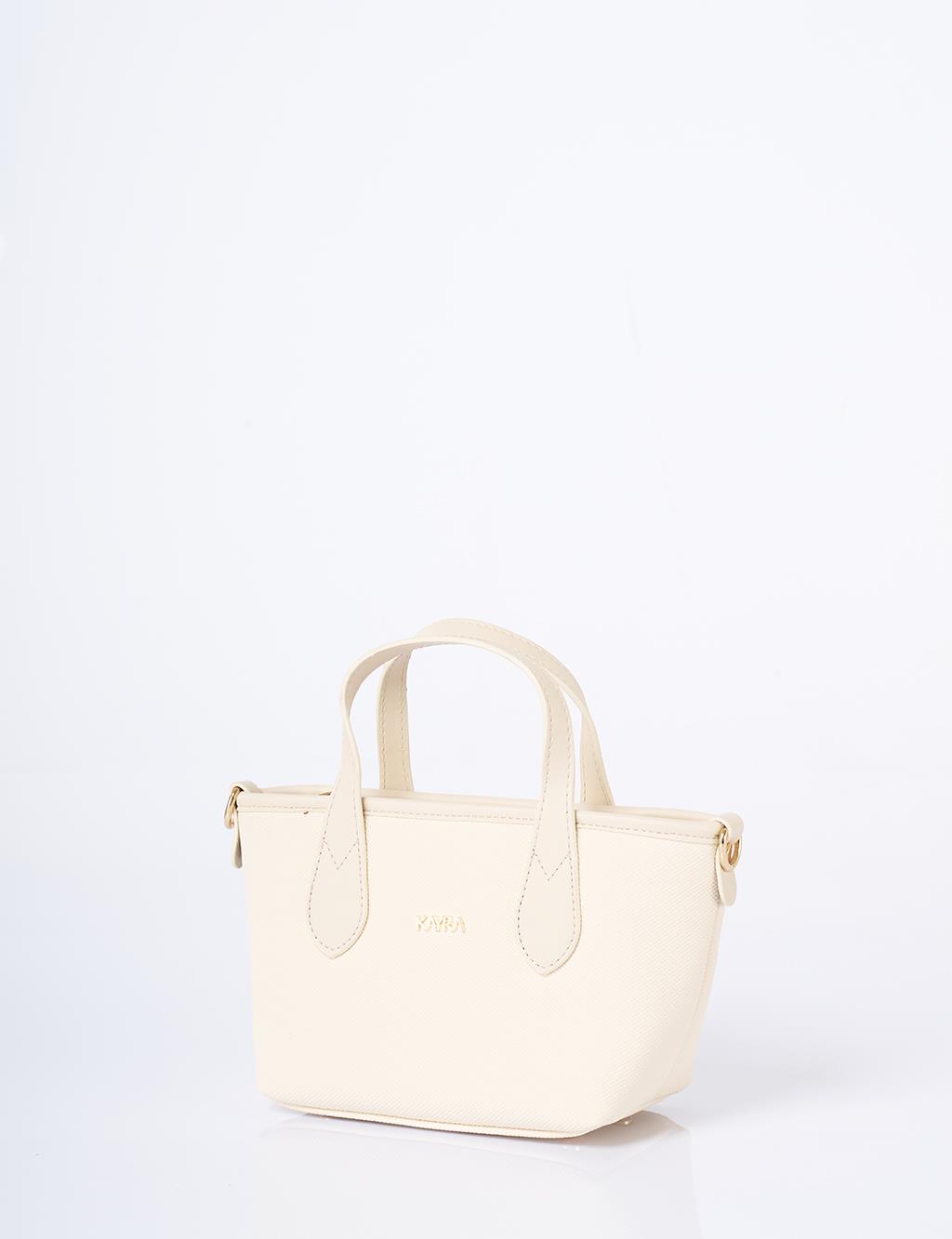 Textured Wide Strap Tote Bag Cream