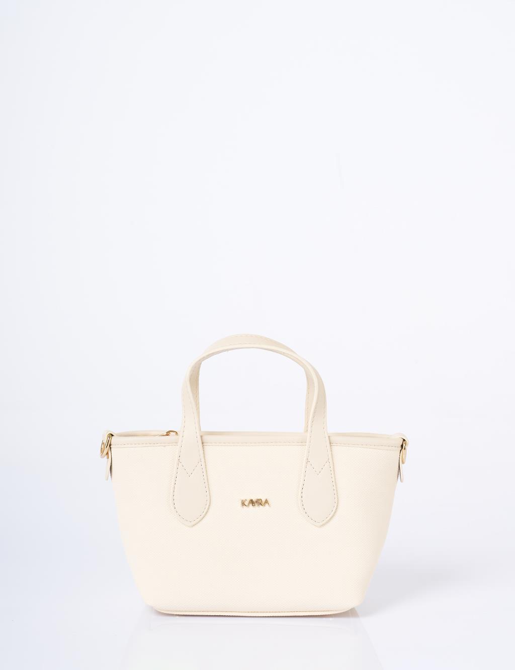 Textured Wide Strap Tote Bag Cream
