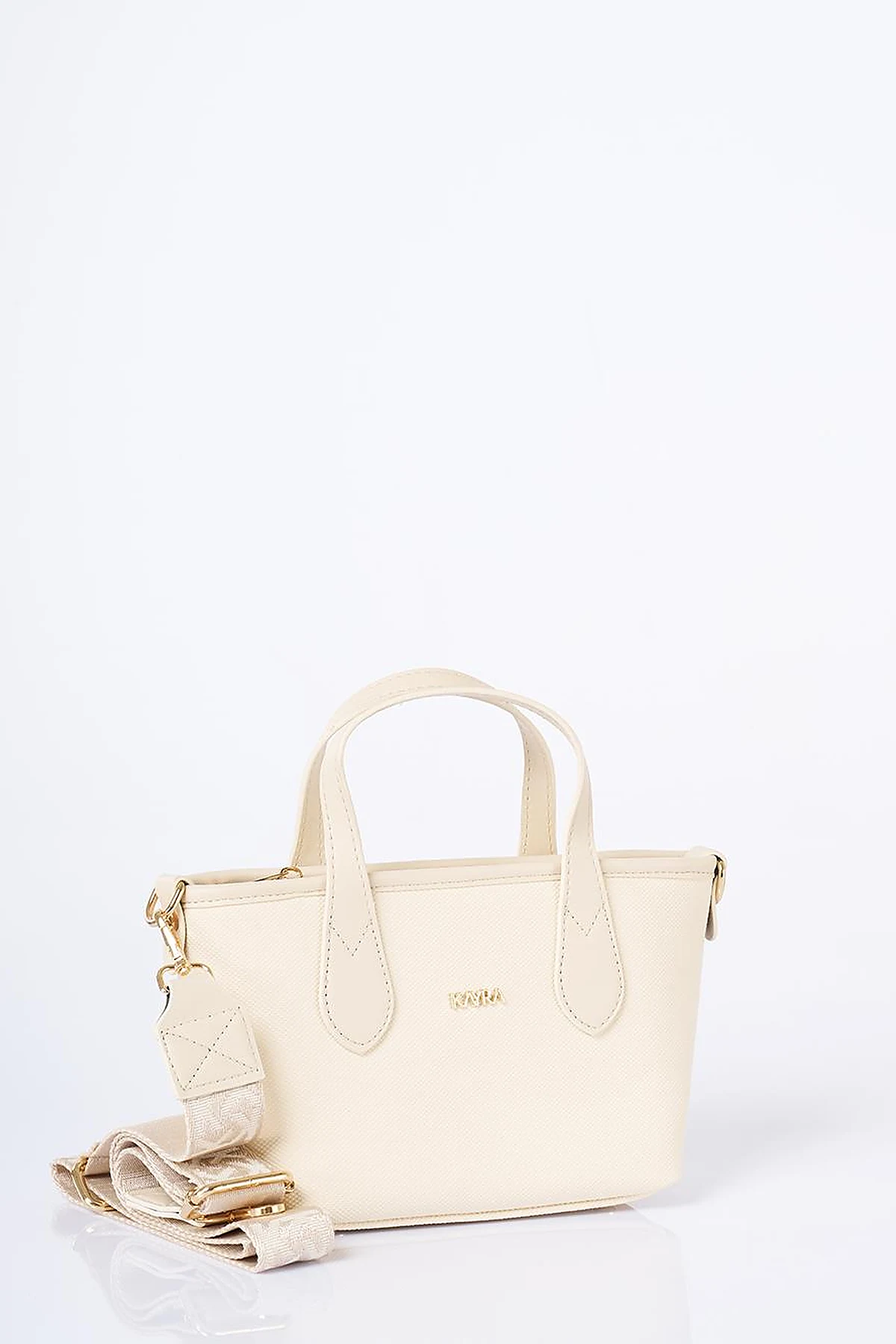 Textured Wide Strap Tote Bag Cream