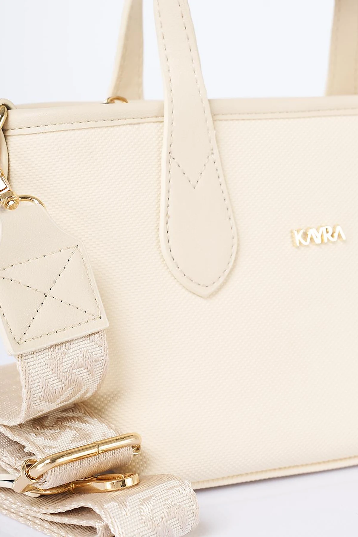 Textured Wide Strap Tote Bag Cream