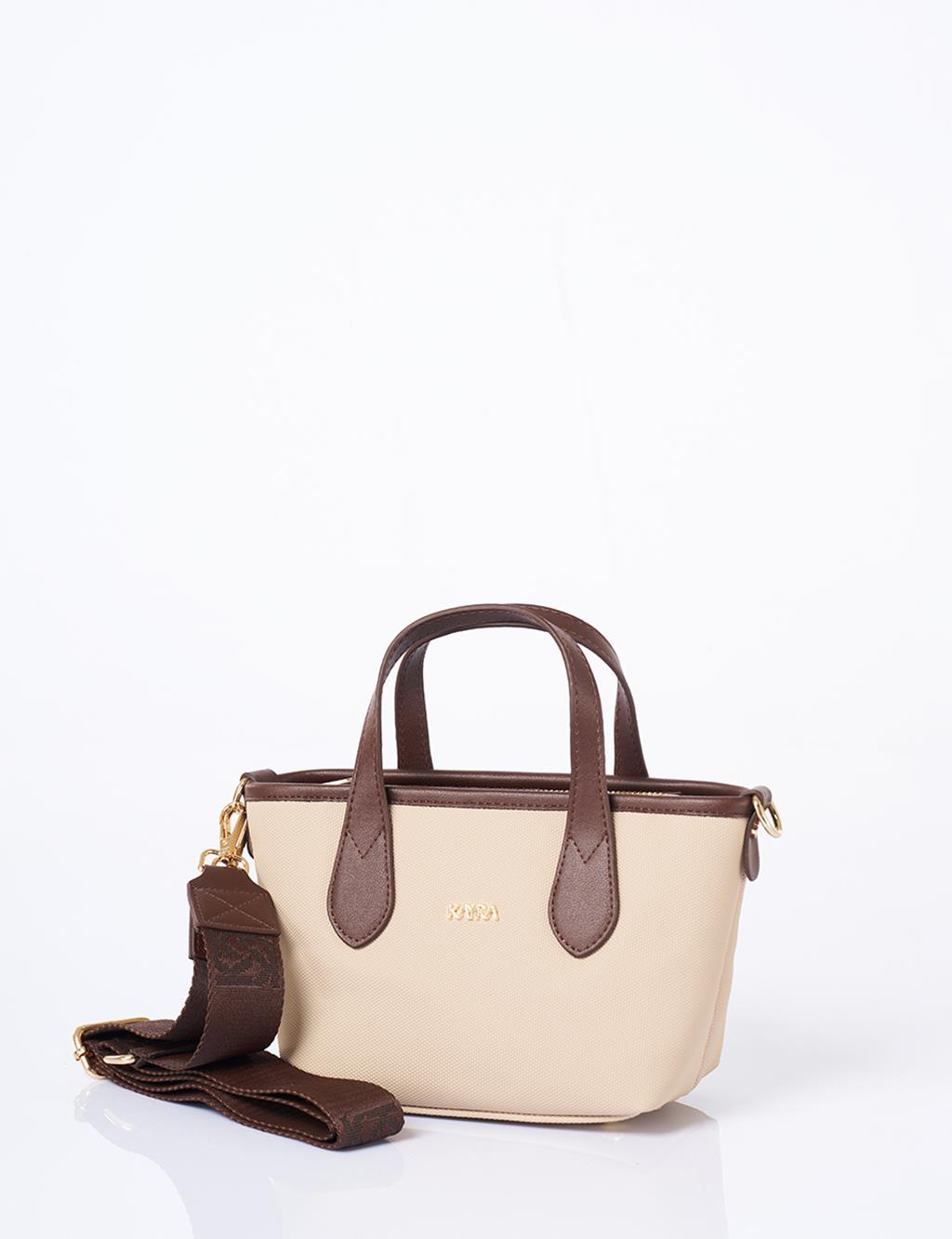 Textured Wide Strap Tote Bag Taupe