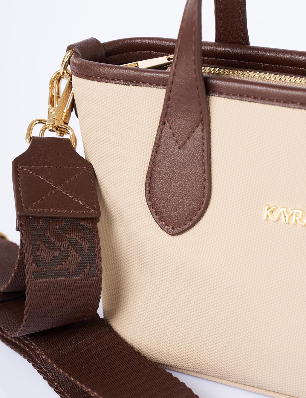 Textured Wide Strap Tote Bag Taupe