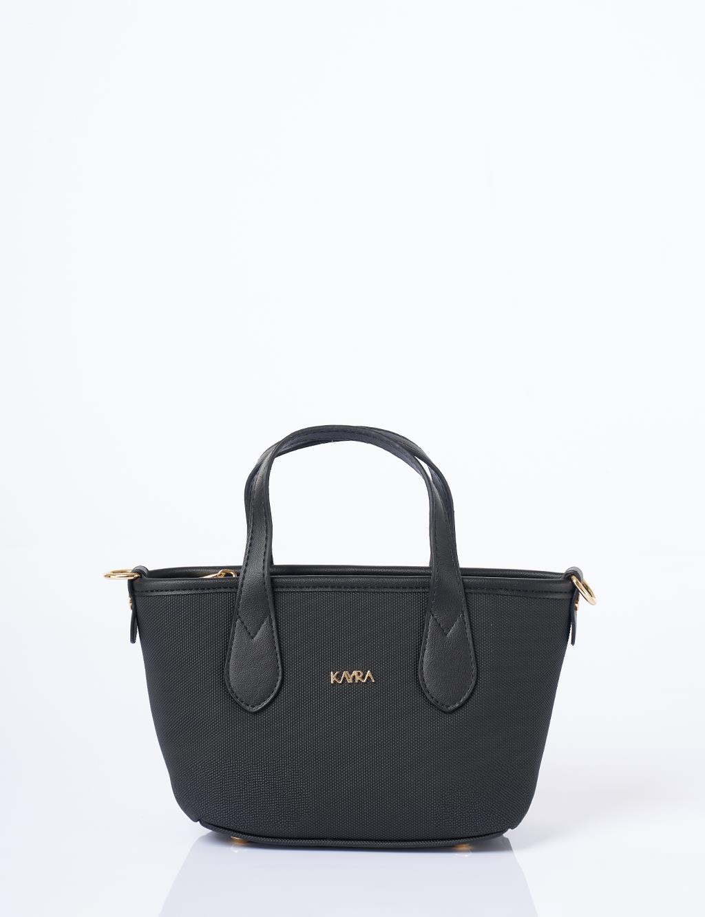 Textured Wide Strap Tote Bag Black
