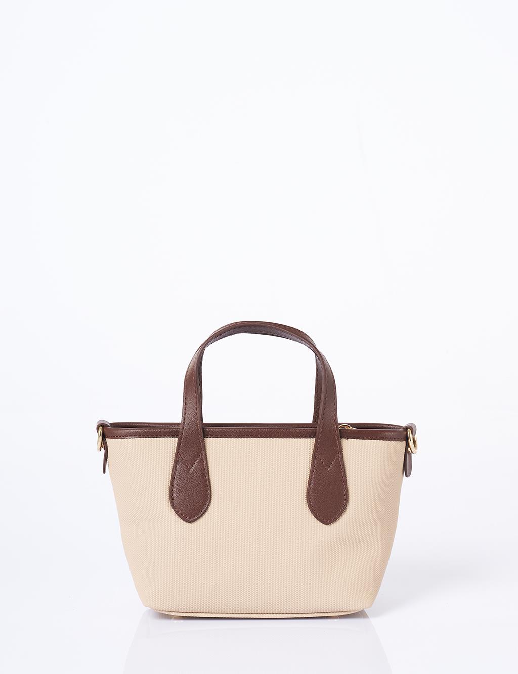 Textured Wide Strap Tote Bag Taupe