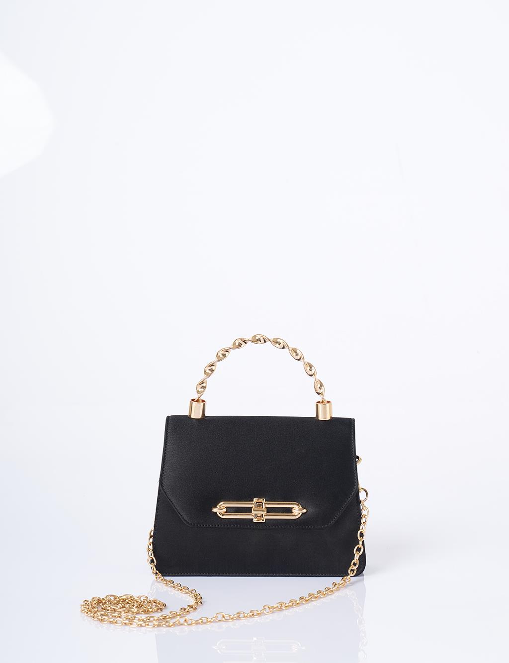 Tutma Kulplu Saten Çanta Siyah