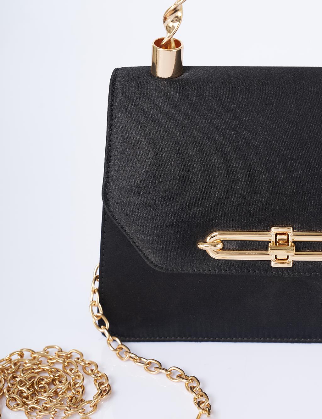 Tutma Kulplu Saten Çanta Siyah